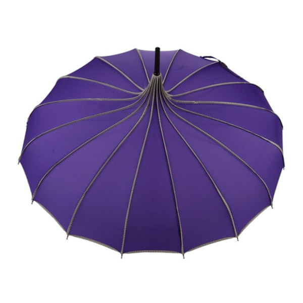 16-luinen Suora Yksinkertainen Sateenvarjo Naisille Vintage Kävely Iso Parasoli Ulkoilma Auringonsuojaus Sateenvarjo Purple