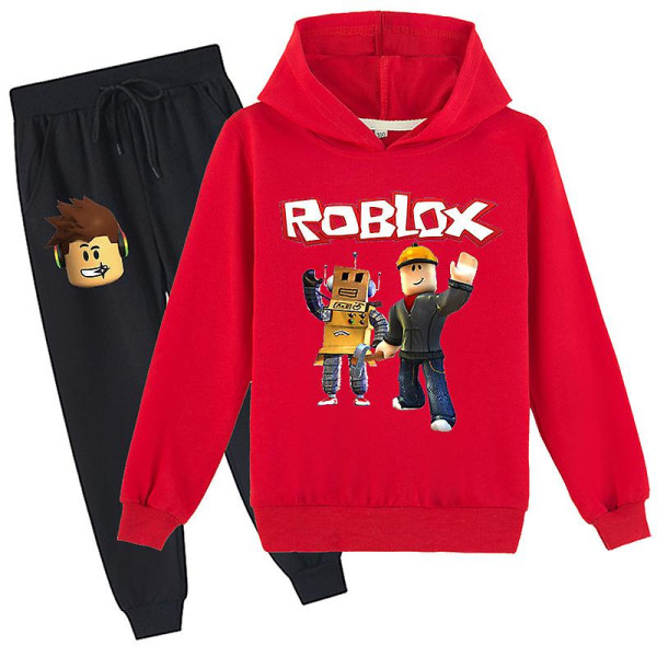 Roblox hættetrøje sæt børn varm hættetrøje tøj Roblox trykt hættetrøje gul 170cm
