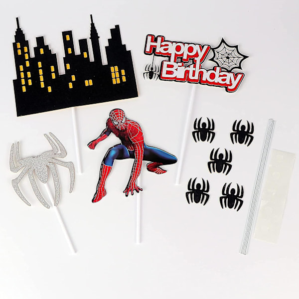 Grattis på födelsedagen tårtdekoration - Spiderman tårtdekoration, tecknad temafest tårtdekoration, glittrig grattis på födelsedagen tårtdekoration för barn pojke födelsedagsfest