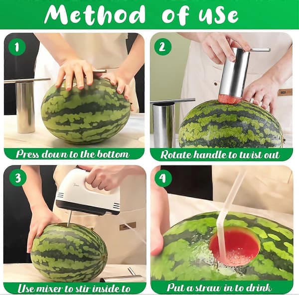 Watermelon-utskjærer i rustfritt stål - Melonåpner med rund skive - Melonfjerner for juicing-tilbehør