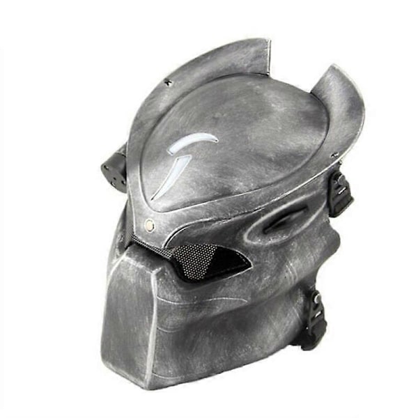 Alien Vs Predator Ensommet Ulv Maske med Lampe Utendørs Krigslek Taktisk Maske Fullt Ansikt CS Maske Halloweenfest Cosplay Maske white