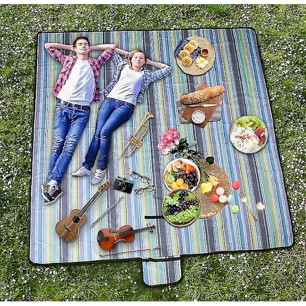 Picnic Tæppe Fugtbestandig Rug Oxford Klud 200 195cm Hærgrøn Stribet