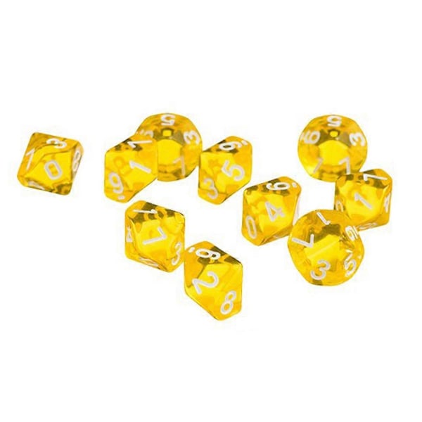 10 st Transparenta Polyhedriska D10 Flerfärgade Tärningar Spel Party Pub Tillbehör Present Yellow 10pcs