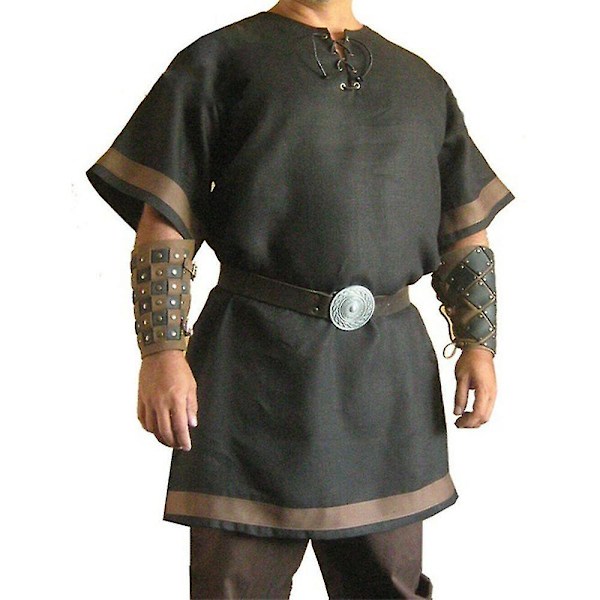 Män Medieval Kostym Halloween Cosplay Viking Knight Pirate Retro Warrior Larp Skjortor Blusar Toppar Black 4XL