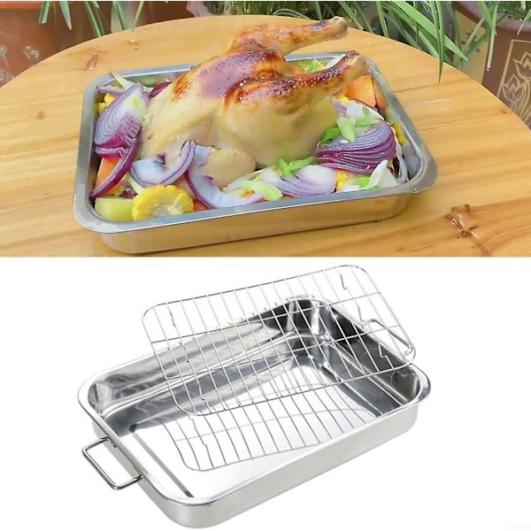 Rostpanna i rostfritt stål med galler, bakplåt, stekplåt, köksredskap, stekpanna - q36/YY 36*26*6CM