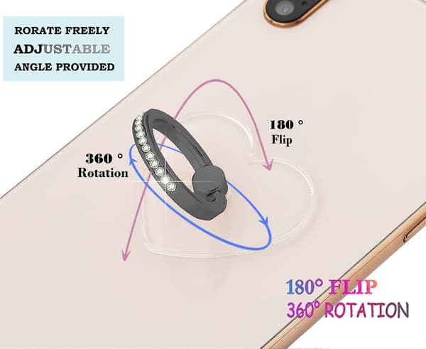 Transparent Hjerte Telefon Ringholder, Transparent Ring Telefonholder med Diamantring [DB]