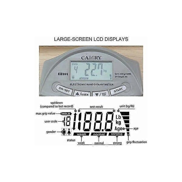 Camry Digitalt Grepsstyrkemåler Dynamometer Automatisk Registrering 90 kg Cisea [DB]