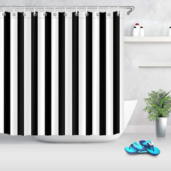 Black And White Shower Curtain, Striped Bathroom Curtain, 180 X 180cm Waterproof Polyester Fabric, Stylish Bathroom Decoration, Loop Hook IncludedBY