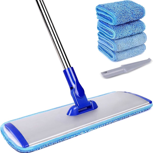 18\" Professionell Mikrofibermopp Golvrengöringssystem, Platt Mopp med Rostfritt Stålhandtag, 4 Återanvändbara Tvättade Moppdynor