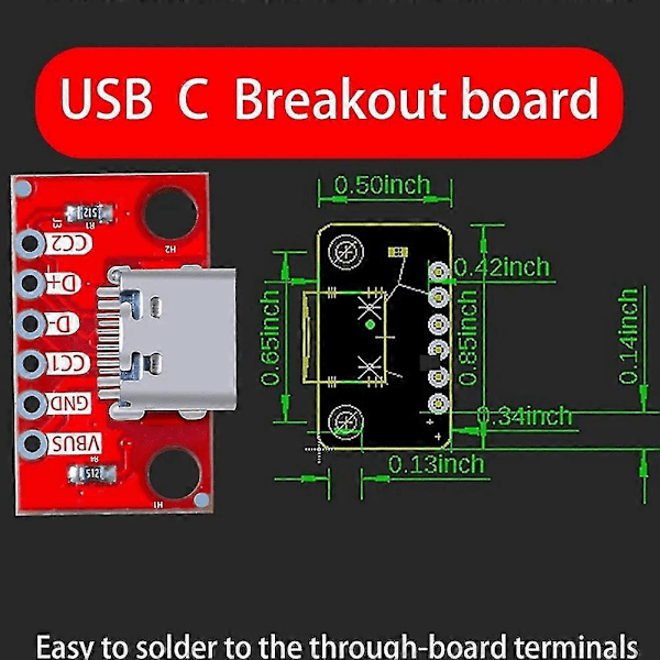 5 kpl/erä USB Type-C Breakout-levy Sarja Perus Breakout Naisliitin Tyypin PCB-muuntolevy