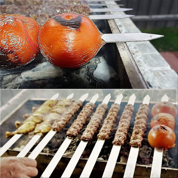 10 stk. flade kebabspyd i rustfrit stål, 24 tommer tyrkiske spyd, adana kebabspyd, kødgaffel lange shish kebabs grilltilbehør
