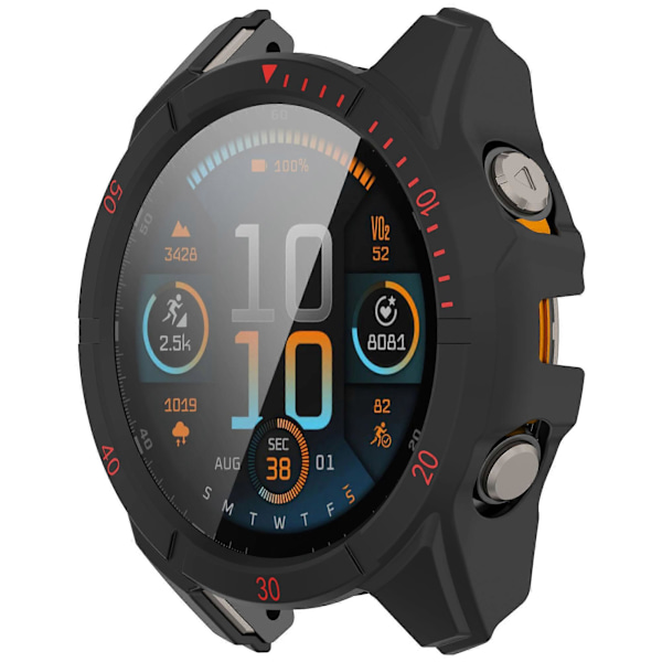 Urkasse i PC-ramme for Garmin Fenix 8 51 mm klokke med herdet glass skjermbeskytter Black Red