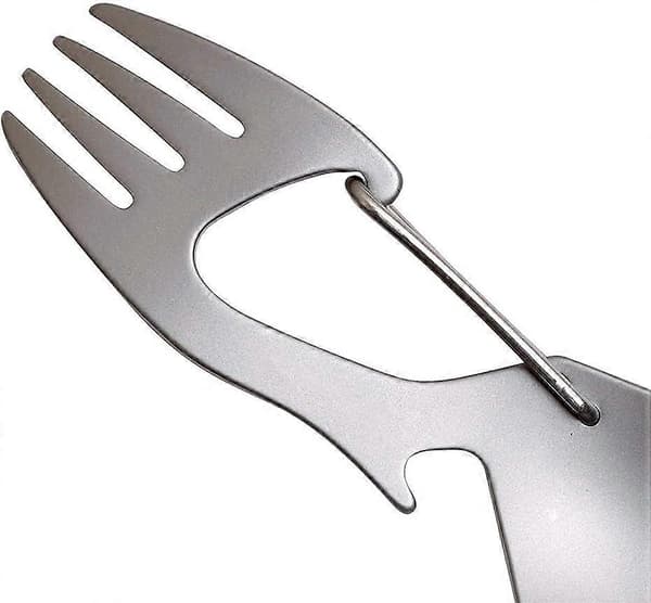 Rustfrit Stål Gaffel - Titanium Ske - Med Flaskeåbner - SølvCamping Spisegrej - Rustfrit Stål, Titanium