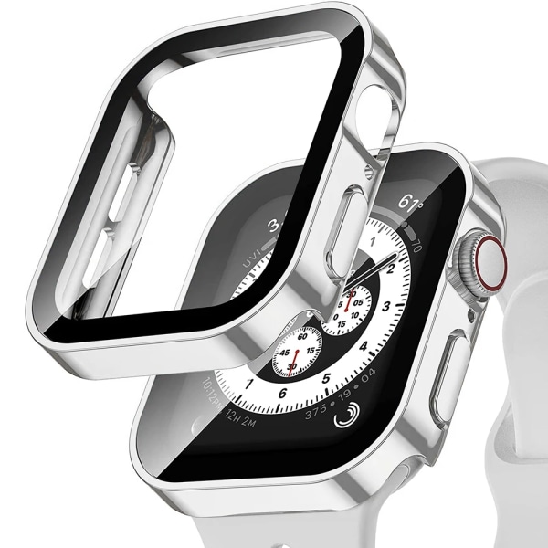 Vattentätt fodral för Apple Watch 7 8 9 45mm 41mm skärmskydd Glas+ cover Bumper Härdat glas iWatch 5 SE 6 44mm 40mm Tillbehör Silver Silv Silver Series 4 5 6 SE 44mm