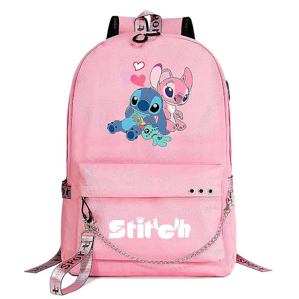 Lilo & Stitch Rygsæk med USB-port - Lærred Bogtaske Rygsæk til Drenge og Piger - Studerende Skole Taske, Rejse Mochilas 3
