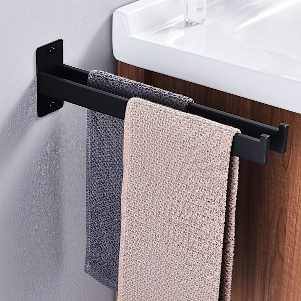 Neliönmuotoinen ruostumattomasta teräksestä valmistettu pyyhekuivain kahdella käsivarrella, seinäasennuspyyhekuivain kylpyhuoneeseen ja keittiöön, mattamusta 39 cm black