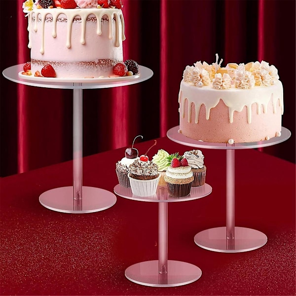 3 stk. gjennomsiktig akrylkakeholder for dessertbord, runde kakeholdere, cupcake- og godteridisplay, festdekor Transparent