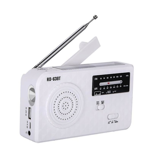 Solcellsdriven Nödradio, Bärbar Handvev Nödradio AM/FM med LED-ficklampa
