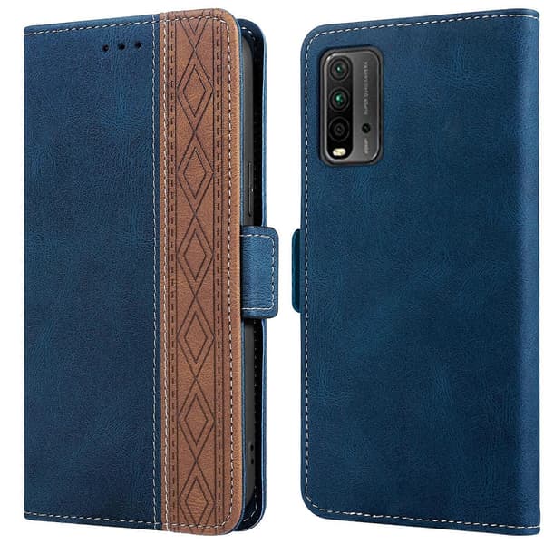 För Xiaomi Redmi 9T Sömnad Sidomagnetiskt RFID Läder Telefonfodral [DB]
