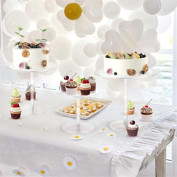 3 stk. gennemsigtig akryl kageholder til dessertbord, runde kageholdere, cupcake- og slikdisplay, festdekoration Transparent