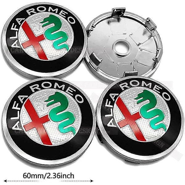 4-pakks sølv 60 mm/2,36 tommer passer Alfa Romeo hjulnavdeksel, navdeksel logodeksler for (passer sølv Alfa Romeo navdeksel) (U/D)