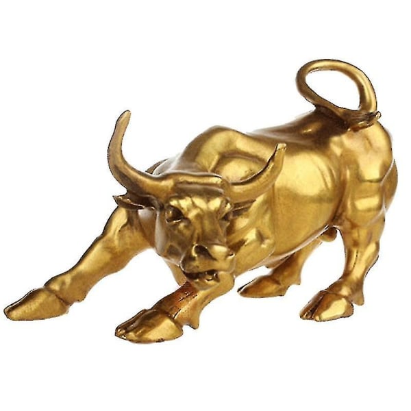 Feng Shui Fortune Brass Bull Statue, Sculpture Golden Copper Bull Represents Good Of Career