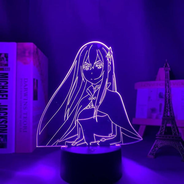 Anime 3D Lampe Rem og Ram fra Re Zero Starting Life in Another World Natlampe til Soveværelsesindretning Fødselsdagsgave LED Natlys (Farve: A)BY A