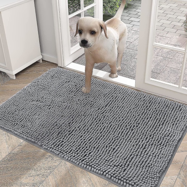 Dørmåtte til hunde med mudrede poter, absorberer fugt og snavs, absorberende skridsikker vaskbar måtte, hurtigtørrende mikrofiber, MudBY Grey 60x90cm