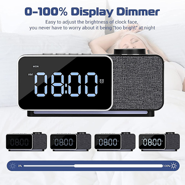 Soveromsklokke med ukedag/helgealarm, dimmer, justerbar volum, farge nattlampe, timer, USB-ladeporter, digital sengeklokke Black