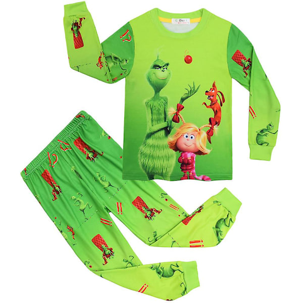 Julegave 4-9 år Barn Grinch Trykte Pyjamas Sett Topp + Bukser Sleepwear Nattøy Hjem Loungewear C 6-7 Years