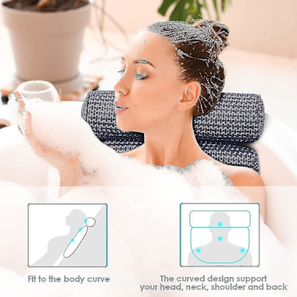 Badkudde Spa Badkar Ergonomisk För Kar Nacke Huvud Axlar Kuddar Stöd Kudde Huvudstöd Lyxig Mjuk 3D Mesh B-Dark blue