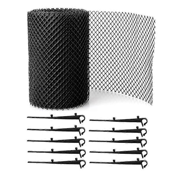 12 meter ROBUST Høj Kvalitet Tagrende Net [+ INKLUDERET 20 Kroge + 2 Net 6m x 16cm] Tagbeskyttelse + Bladbeskyttelse. Beskytter PVC tagrende bedre