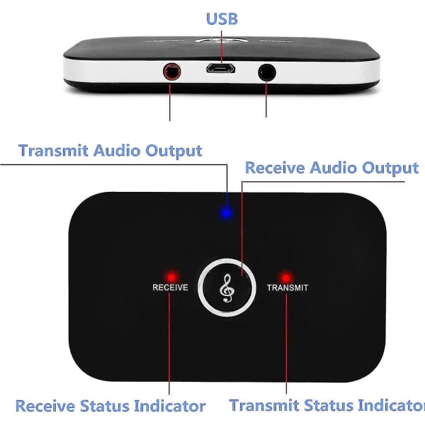 Bluetooth 5.0 Sändare Mottagare, 2-i-1 Trådlös Bärbar Stereo Ljudadapter Mottagare Med Rca/3.5mm Aux Kompatibel Låg Latens Hd Ljud