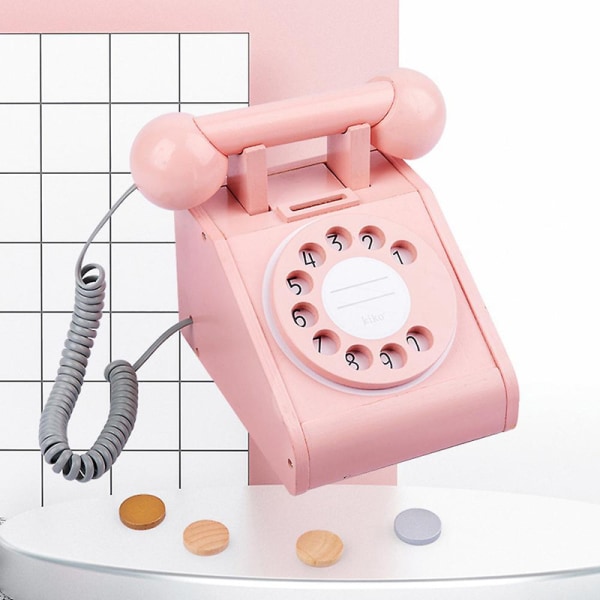 Träleksakstelefon 3 Färger Välj Rosa Gul Svart För Småbarn Barn Pojkar Flickor  [DmS] Yellow