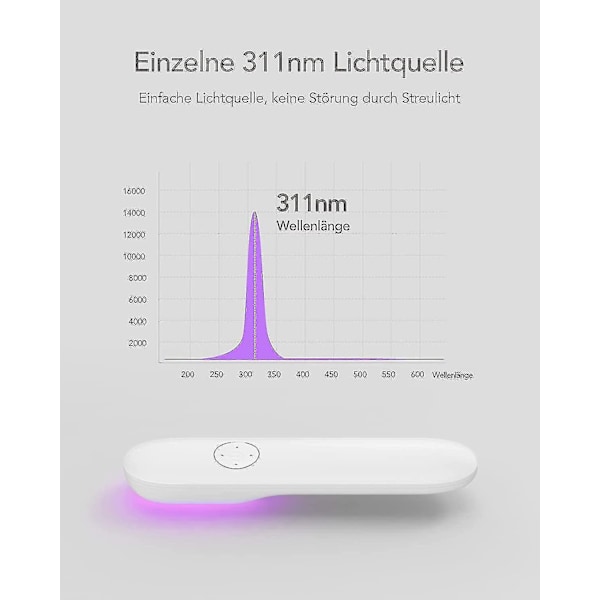 LED Steriliseringslampe Mini 311nm Håndholdt Fototerapi Lampe Bærbar Smalbånds UV Fototerapi Lampe Med Timer Sikkerhedsbriller