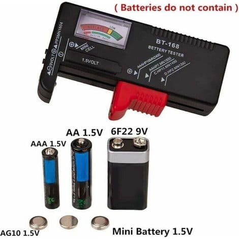 Batteritester, batterispændingstester, tester til AA/AAA/C/D/9V/1.5V knapcellebatterier, universel LCD-skærm