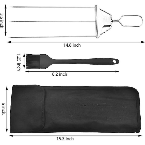 3-vejs Grillspyd, 3-takkede Rustfrit Stålspyd Til Grillning, Metal Grillspyd Semi-automatisk Grillgaffel Med TrykstangsskyderBY 1 Set