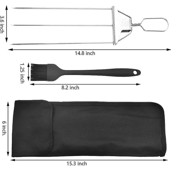 3-vejs grillspyd, 3-tandet grillspyd i rustfrit stål til grillning, grillspyd i metal, halvautomatisk grillgaffel med trykstangsskyderBY 2 Sets