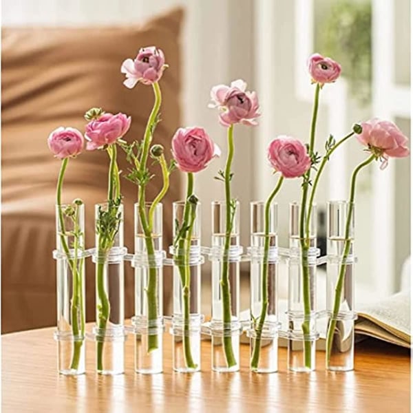 Hængslet Blomstervase Reagensglas, 8 stk Reagensglas Blomstervaser Plante Display Holder, Bord Midtpunkter Vase Med Børst 8Pcs S- 15 x 2.2 cm