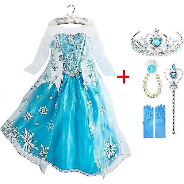 2022 Ny Elsa Kjole Piger Sommerkjole Prinsesse Cosplay Kostume Kjoler Til Børn Jul Fødselsdag Fancy Party Vestidos Menina-c elsa set 5 4T(110)