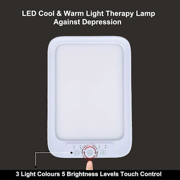 LED Dagslyslampe 20000 Lux Kold & Varmt Lys Terapilampe Mod Depression 3 Lysfarver 5 Lysstyrke Niveauer Berøringsstyring Dagslyslampe Bordlampe