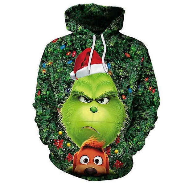 G12 3D-trykket Grinch hettegensere genser unisex julegenser topper genser S