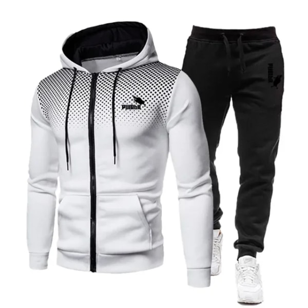 Efterår Vinter Discovery Herre Dragt Nye Sports Trykte Hoodie Sæt Mænd Luksus Fleece Zip Casual Designer Sportswear Dragter WHITE XL