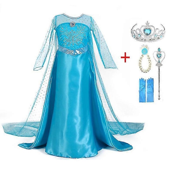 2022 Ny Elsa Kjole Piger Sommerkjole Prinsesse Cosplay Kostume Kjoler Til Børn Jul Fødselsdag Fancy Party Vestidos Menina-c elsa set 7 4T(110)