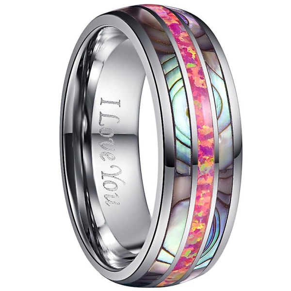 8 mm Tungsten Carbide Ring Carmine Red Opal And Abalone Shell Bröllopsförlovningsring Band