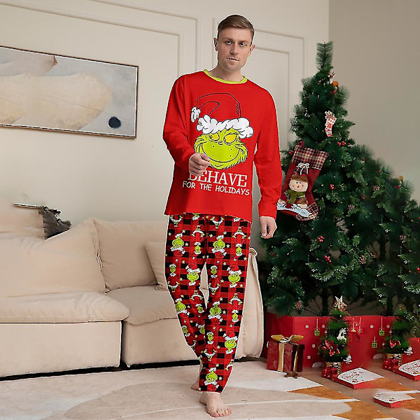 Julepyjamas til familien - Matchende pyjamas med Grinch-print til voksne, børn og spædbørn - Julepyjamas til natten Daddy 4XL