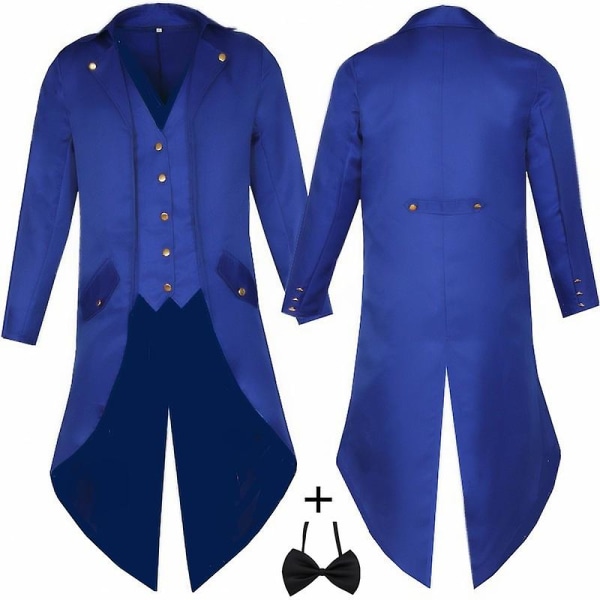 Retro frack för herr kostym flugajacka Gotisk Steampunk lång viktoriansk klänning Enkelknäppt svalauniform Aldult Kid Blue kid size145