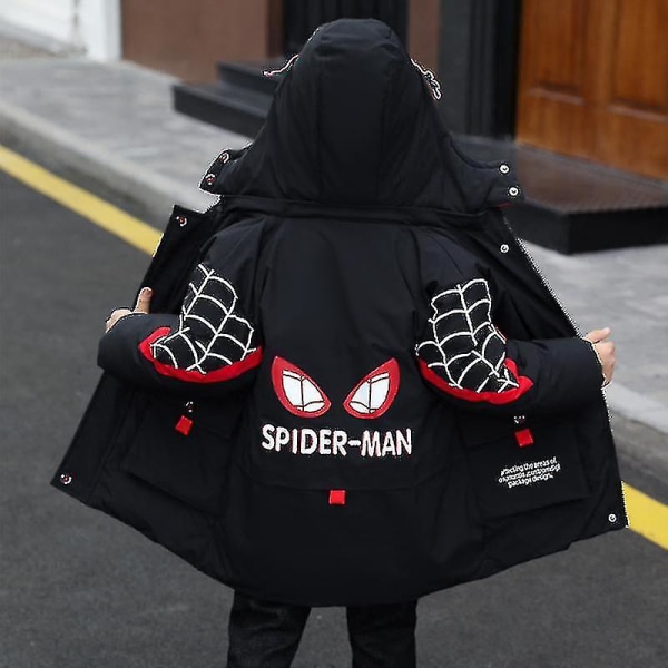 Barn Pojkar Spiderman Huvjacka Vinterkappa Parka Ytterkläder black 150cm (9-10years)