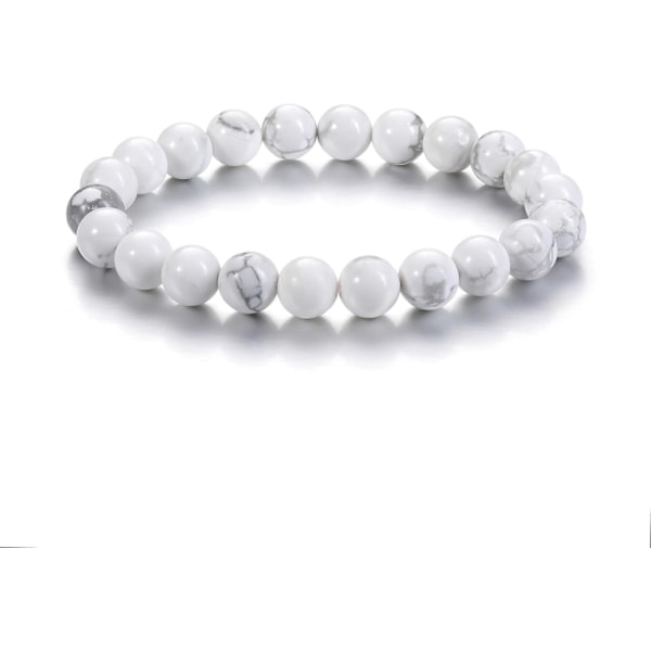 Helbredende Krystal Armbånd 8mm Naturlige Ædelstensperler Armbånd til Kvinder Mænd Energi Kvarts Krystal Sten Stræk Armbånd til Hendes Julegave white howlite