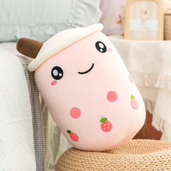 Plysj Boba Te Kopp Leke Panda Boble Te Pude Søt Fruktdrikk Plysj Fylt Myk Eple Jordbær Melkete Barn Gave pink B 24cm